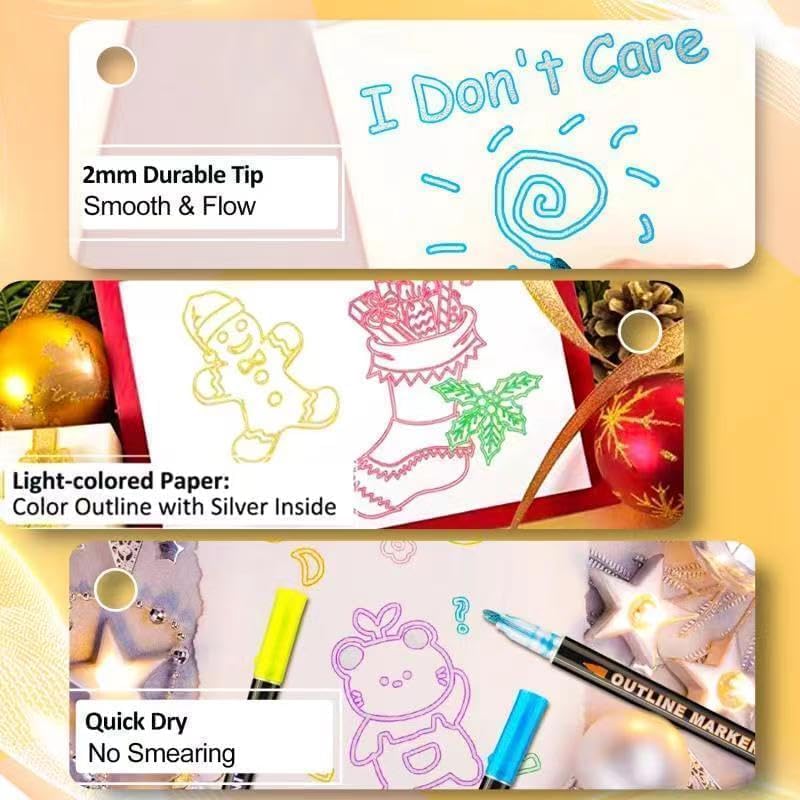 OUNIY Outline Marker Self-outline Metallic Markers, 12 Colors Squiggles Shimmer Outline Markers Pen Set for Drawing Art School Supplies, Glitter Pen Set for Cards Lettering, Gift for 4-12 Year Old Girl - Image 5